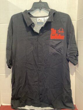 T100-Men’s Black Short Sleeve Godfather Button Up Shirt Size Large New